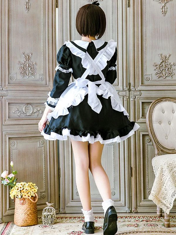 Maid Lolita Outfit Lace Ruffle Bow Lolita One Piece Dress With Apron - Image 10