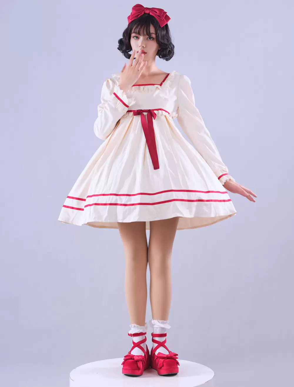 Lolitashow Exclusive Sweet Lolita Dress Polyester Long Sleeves Polyester Summer Tea Party Dress - Image 6