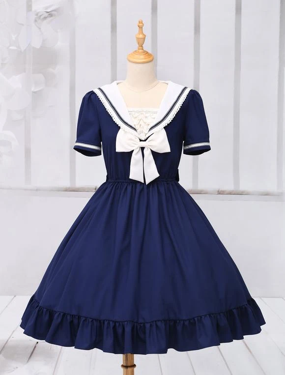 Sweet Lolita Dress Sailor Style Girl Asibuto Penta OP Lolita One Piece Dress - Image 2