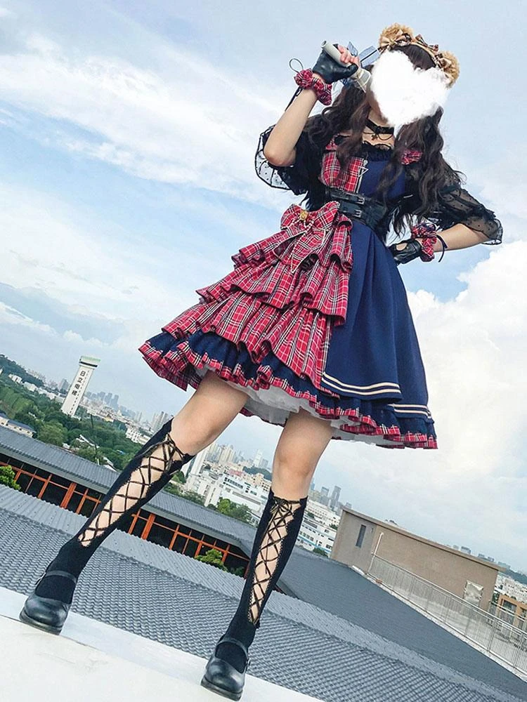 Idol Declaration Lolita JSK Dress Two Tone Plaid Lolita Jumper Skirts - Image 3