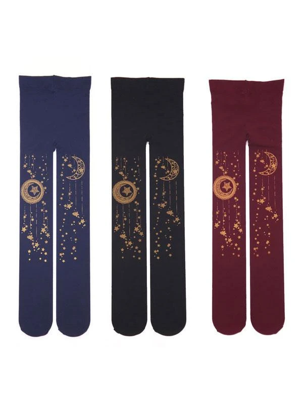Sweet Lolita Stockings Black Moon And Starlet Velvet Tight High Lolita Socks - Image 4