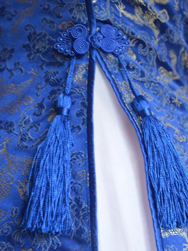 Classic Blue Qi Lolita Dress Sleevesless Lace Up Printed Satin - Image 7