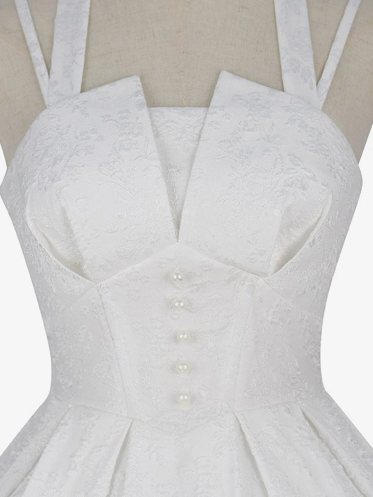 Classic Lolita JSK Dress Chinese White Sleeveless Jeweled Lolita Jumper Skirts - Image 7