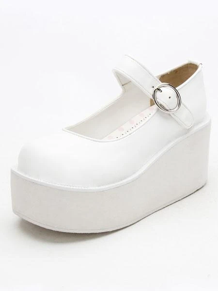 Lolitashow Sweet Lolita Shoes White Platform Wedge Ankle Strap Lovely Lolita Shoes