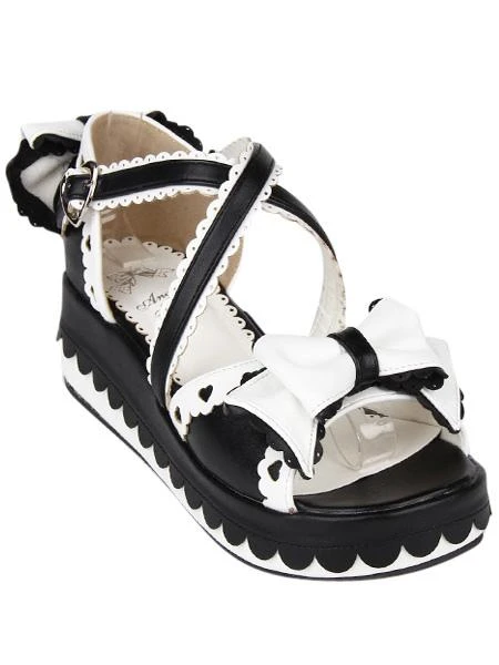Criss-Cross Bow PU Leather Lolita Sandals - Image 8