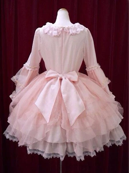Sweet Lolita Dress OP Pink Bow Hime Sleeve Ball Gown Lolita One Piece Dress - Image 3