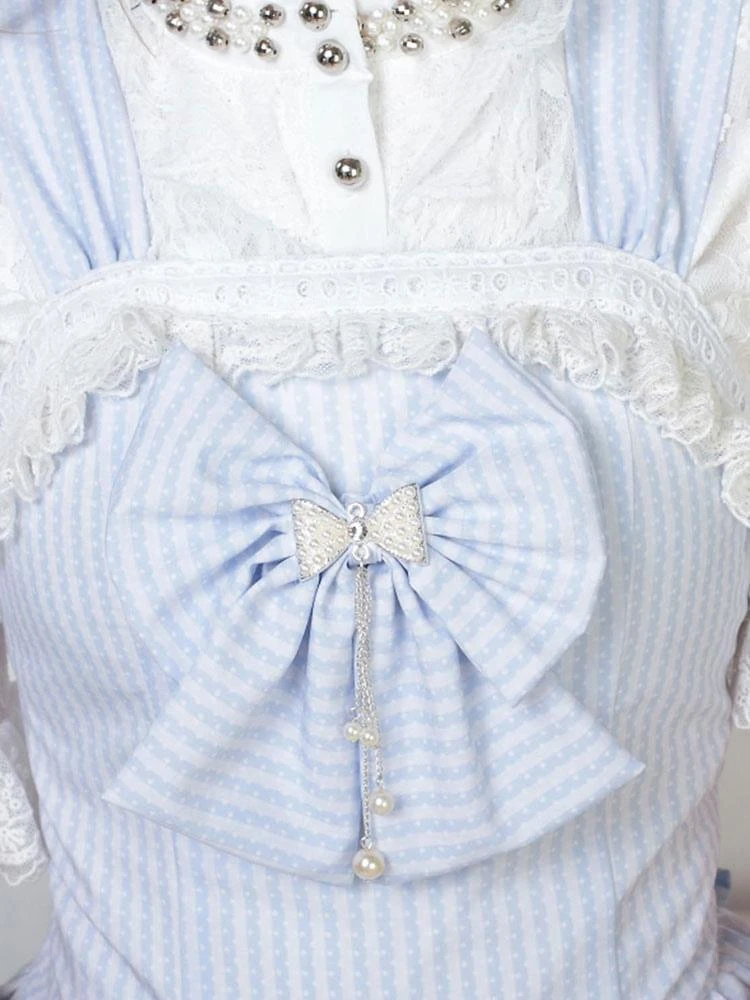 Classic Lolita JSK Dress Light Sky Blue Pearls Bows Lolita Jumper Skirts - Image 6