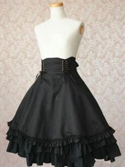 Gothic Lolita Dress SK Military Style Black Ruffles Cotton High Waist Lolita Skirts