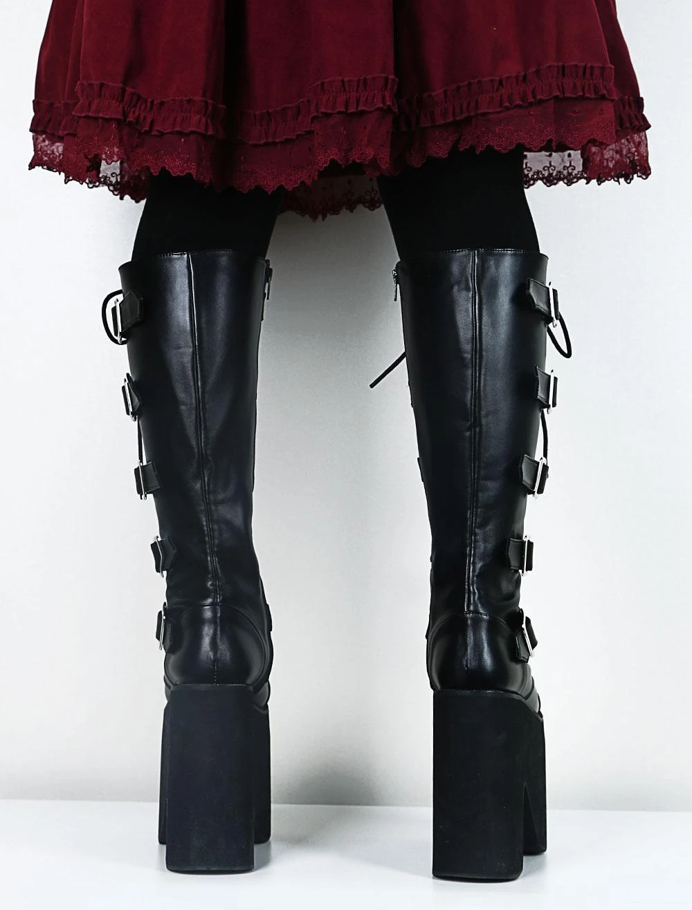 Gothic Lolita Platform Shoes Black Lolita Boots High Platform Buckles Cross Print For Halloween Black Friday - Image 7