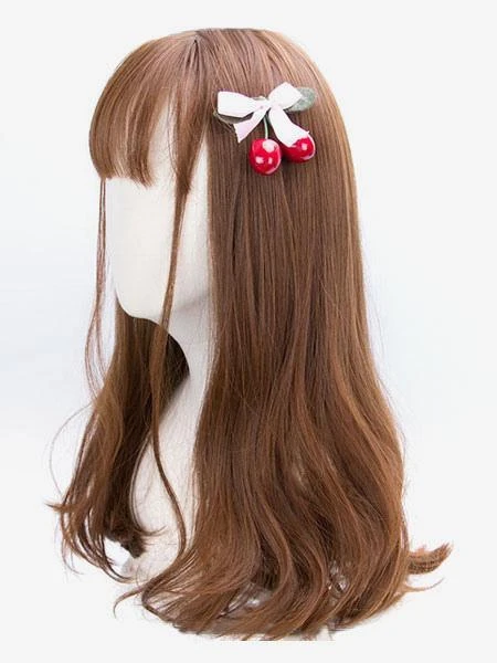 Classic Lolita Wigs Deep Brown Long Straight Blunt Bangs Curls At Ends Synthetic Hair Wigs - Image 4