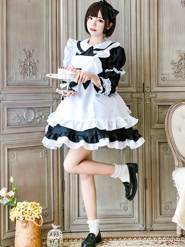 Maid Lolita Outfit Lace Ruffle Bow Lolita One Piece Dress With Apron - Image 9