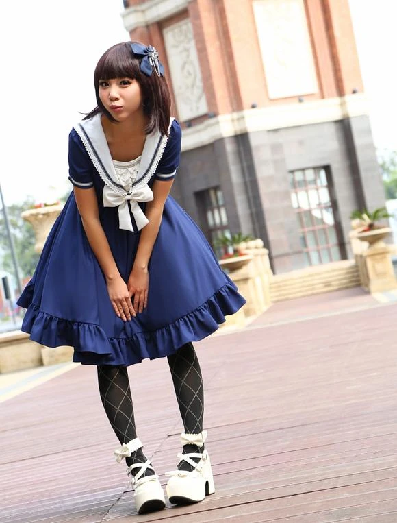 Sweet Lolita Dress Sailor Style Girl Asibuto Penta OP Lolita One Piece Dress - Image 13