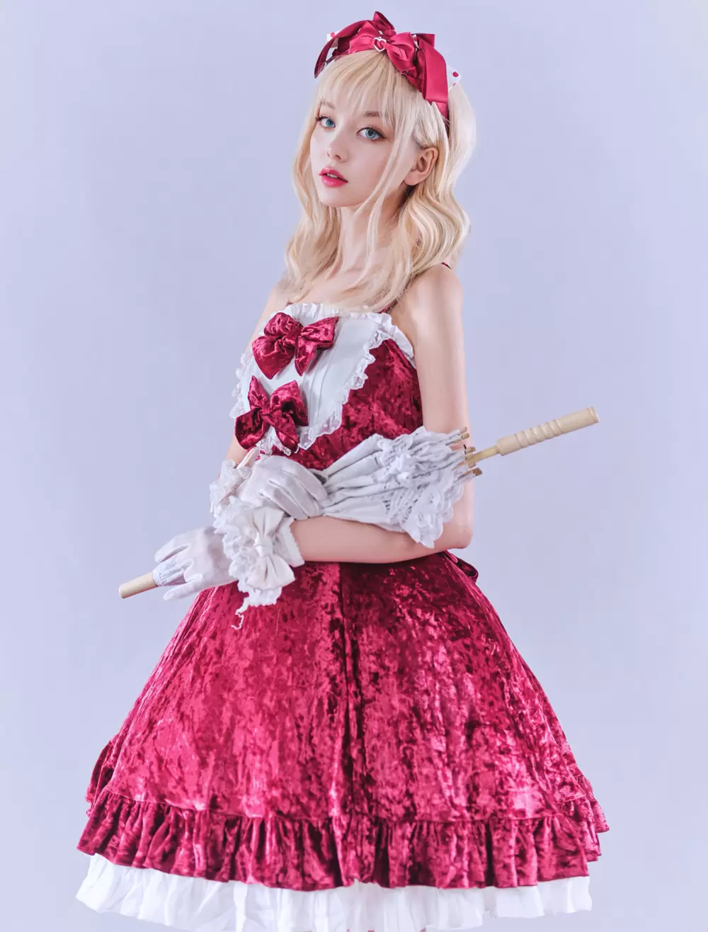 JSK Lolitashow Exclusive Sweet Lolita Dress Velour Sleeveless Jumper Lace Bows Ruffles Daily Casual Dress - Image 4