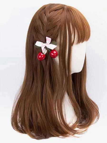 Classic Lolita Wigs Deep Brown Long Straight Blunt Bangs Curls At Ends Synthetic Hair Wigs - Image 5