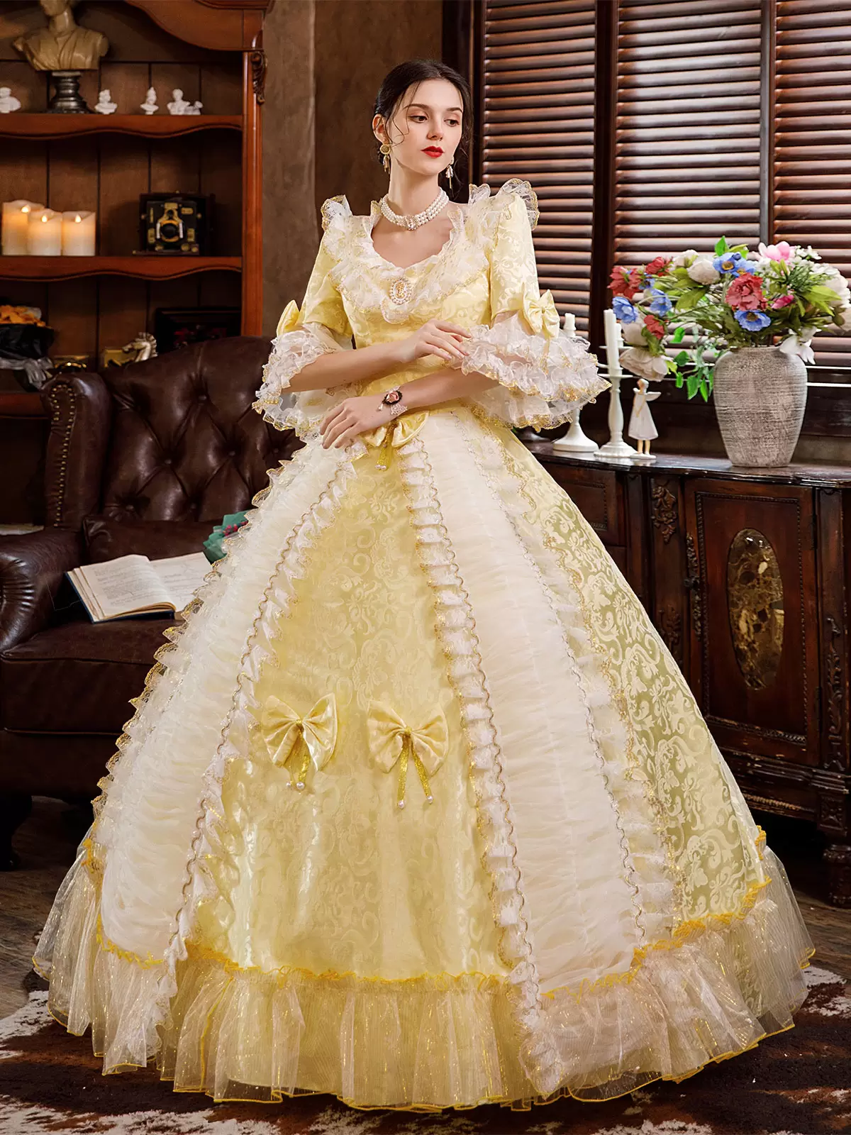Prom Dress Victorian Dress Costume White Rococo Lace Long Flared Sleeves Tunic Ball Gown Retro Costumes With Bows Halloween - Image 4