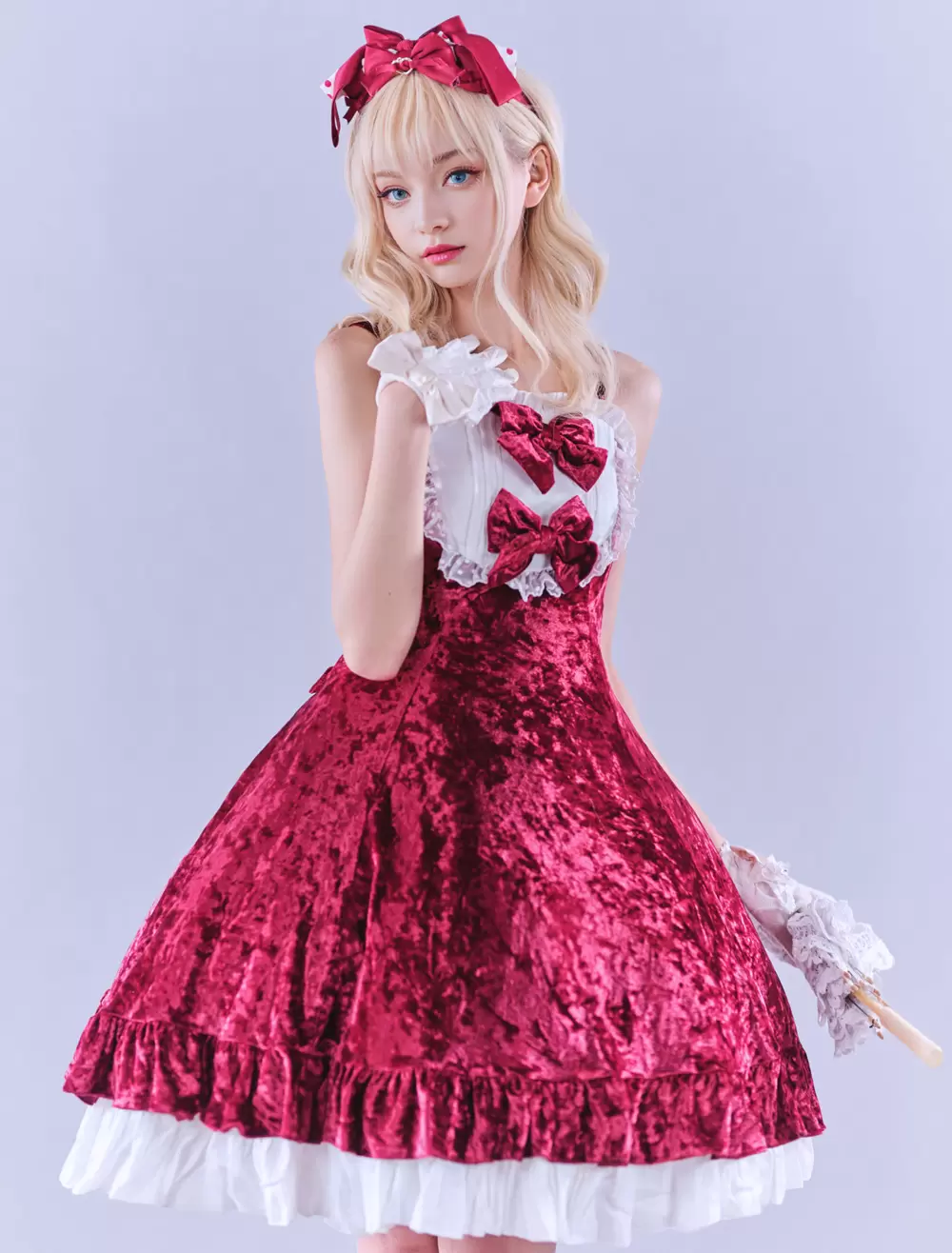 JSK Lolitashow Exclusive Sweet Lolita Dress Velour Sleeveless Jumper Lace Bows Ruffles Daily Casual Dress