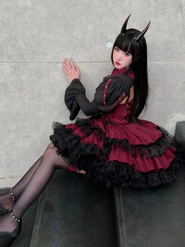 Gothic Lolita Dresses Lace Up Lace Pink Red - Image 5