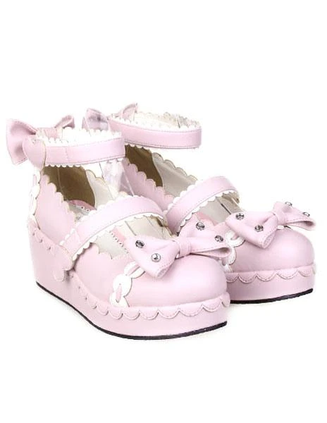 Lolitashow Sweet Lolita Shoes Platform Ankle Strap Bows Decor White Trim - Image 4
