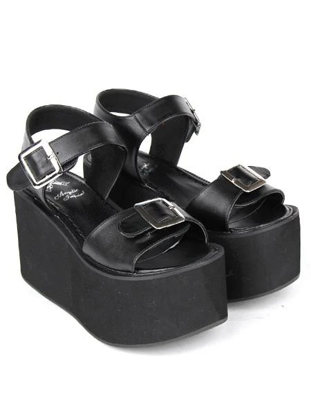 Lovely PU Leather Buckle Black Lolita Sandals - Image 5