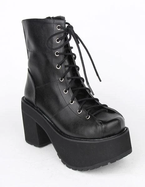 Lolitashow Black Lace Up PU Lolita Boots For Girls - Image 5
