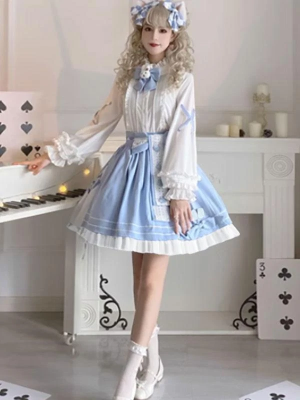 Kimono Lolita Skirt Ruffles Light Sky Blue Lolita Skirts - Image 2