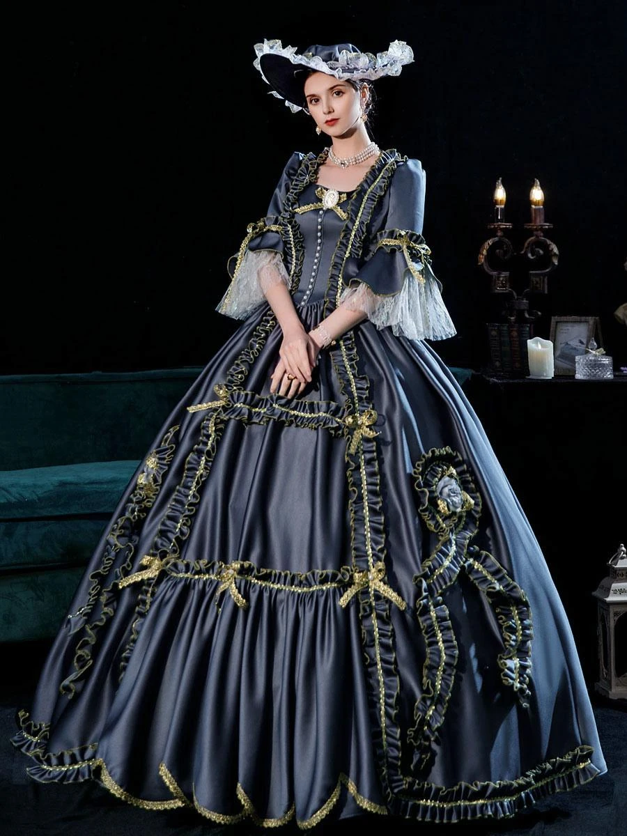 Prom Dress Black Gold Retro Costumes Dress For Women Marie Antoinette Costume Euro Style Party Prom Dress - Image 5