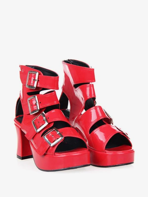 Fantastic Buckles PU Leather Black Lolita Sandals - Image 9