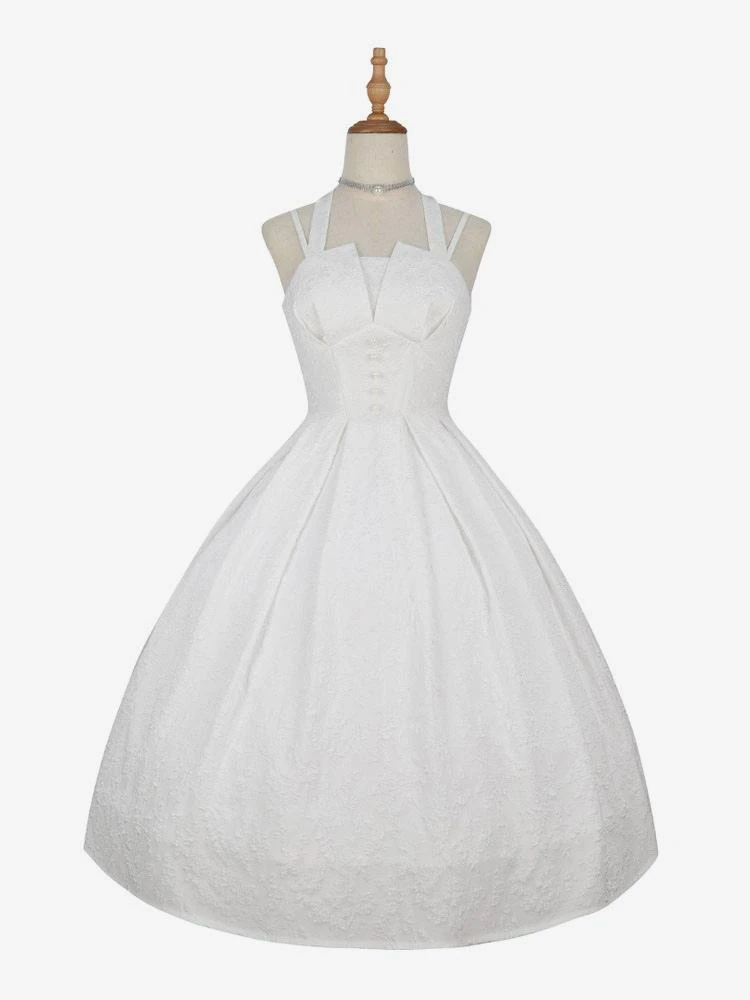 Classic Lolita JSK Dress Chinese White Sleeveless Jeweled Lolita Jumper Skirts