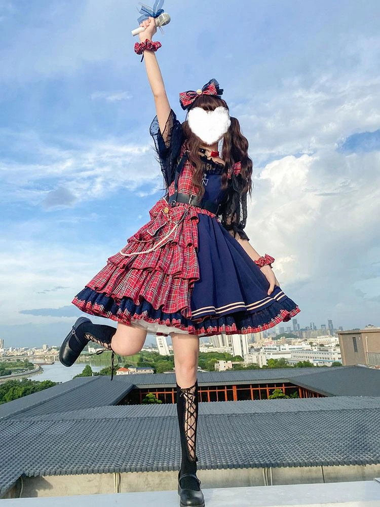Idol Declaration Lolita JSK Dress Two Tone Plaid Lolita Jumper Skirts - Image 4