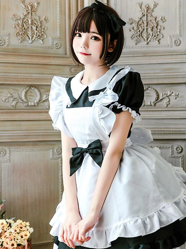 Maid Lolita Outfit Lace Ruffle Bow Lolita One Piece Dress With Apron - Image 2