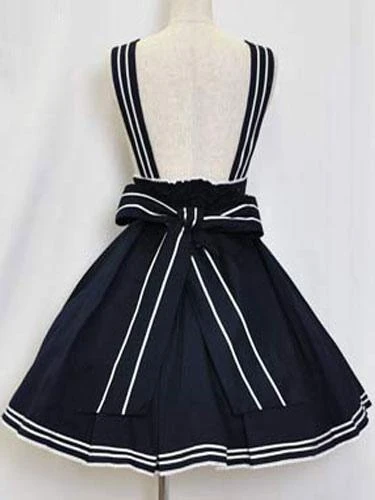Sailor Lolita Outfits Deep Blue Short Sleeve Shirt With Pleated Jumper Skirt - Image 3
