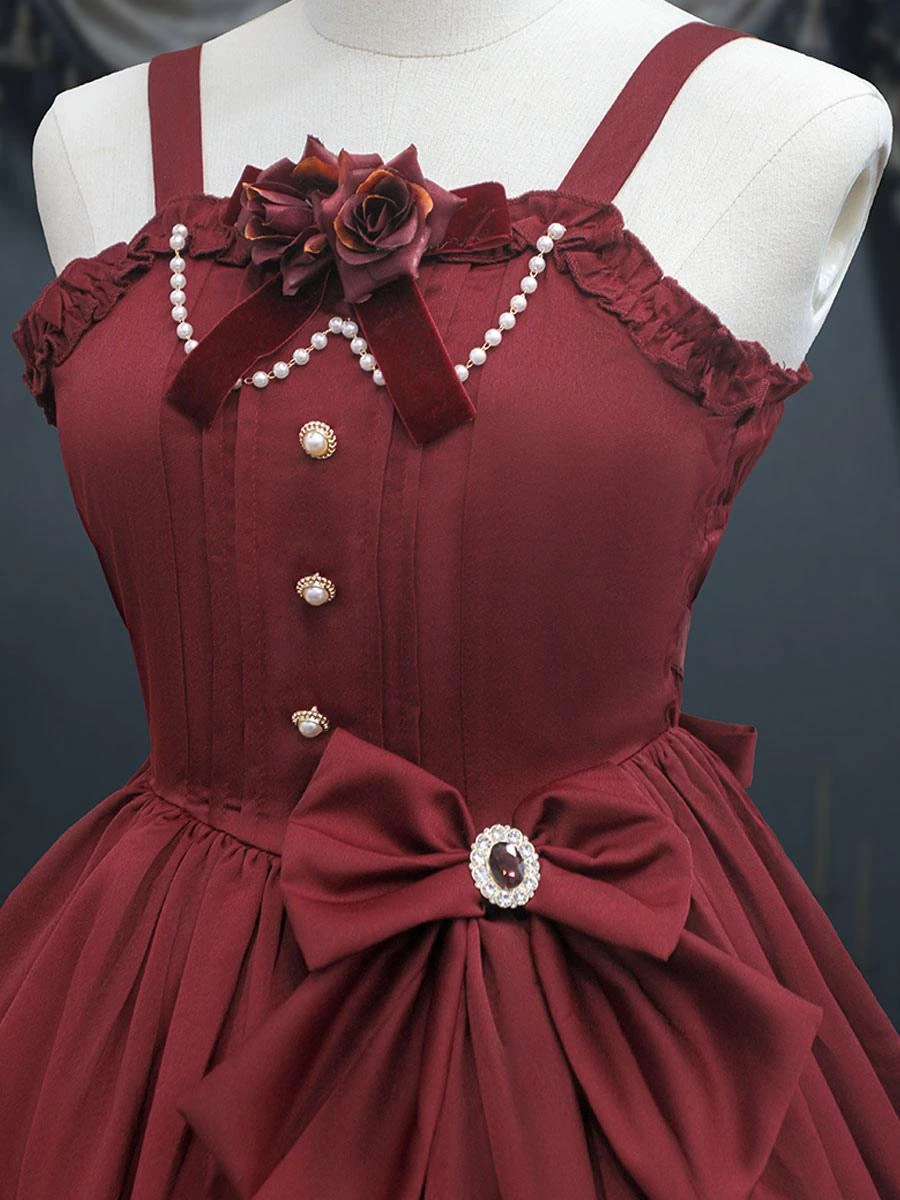 Classical Lolita JSK Dress Ink Green Ruffles Bows Sleeveless Polyester Lolita Jumper Skirt - Image 6