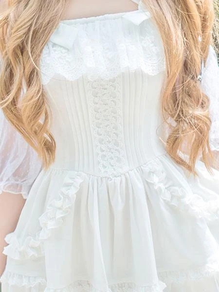 Lolitashow Sweet Lolita Dress Lace Ruffle Chiffon Lolita Jumper Skirt - Image 10