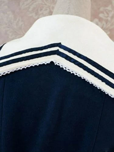 Lolitashow Navy Blue Waist-controlled Sailor Style Lolita Coat - Image 5