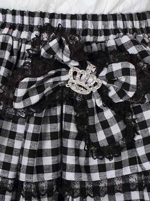 Classic Lolita SK Plaid Bow Lace Black Lolita Skirt - Image 5