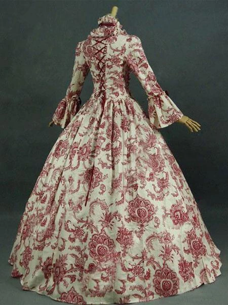 Victorian Dress Costume Prom Dress Baroque Costume Dark Red Lace Ruffles Floral Print Vintage Victorian Era Clothing With Choker Retro Outfits Halloween - Image 3