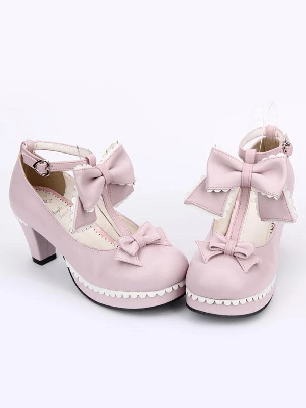 Lolitashow Sweet Lolita Shoes White Round Toe Cone Heel T Strap Lolita Shoes - Image 16