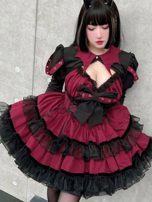 Gothic Lolita Dresses Lace Up Lace Pink Red - Image 4