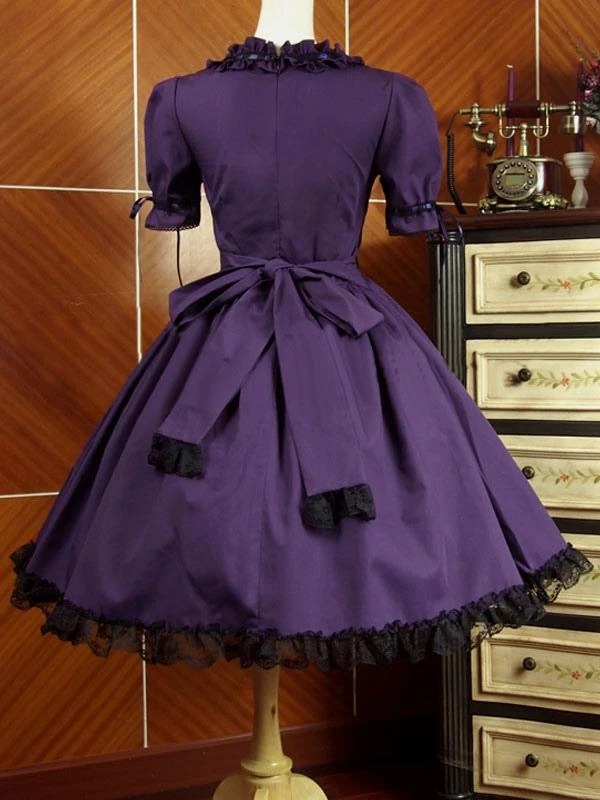 Gothic Lolita OP One Piece Dress Square Neck Bell Sleeve Purple Lolita Dress - Image 2