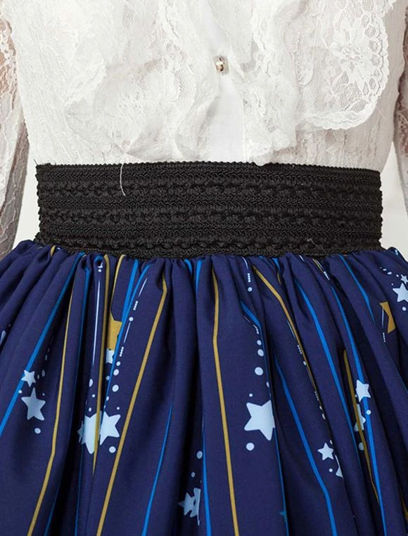 Deep Blue Star Printed Polyester Short Lolita Skirt Dress For Girls - Image 5