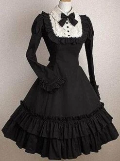 Gothic Lolita Dress OP Black Bows Ruffles Cotton Lolita One Piece Dress