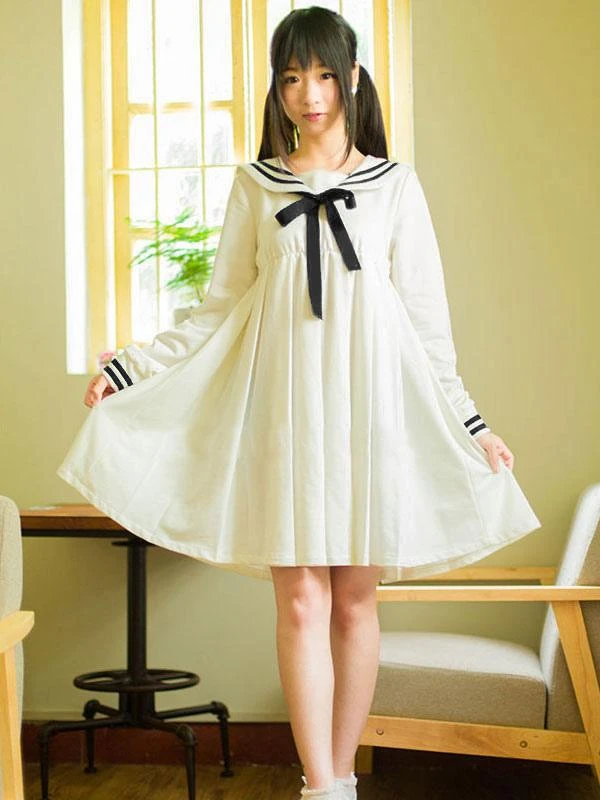 Lolita Sailor One Peice Dress Long Sleeve Spring Summer Dress - Image 6