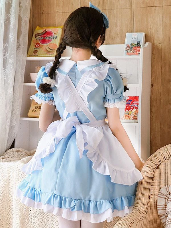 Maid Lolita Outfit Lace Ruffle Bow Lolita One Piece Dress With Apron - Image 6