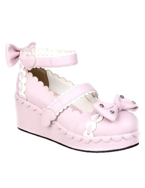 Lolitashow Sweet Lolita Shoes Platform Ankle Strap Bows Decor White Trim - Image 5