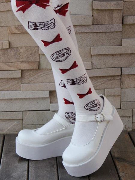 Lolitashow Sweet Lolita Shoes White Platform Wedge Ankle Strap Lovely Lolita Shoes - Image 4