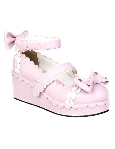 Lolitashow Sweet Lolita Shoes Platform Ankle Strap Bows Decor White Trim - Image 2