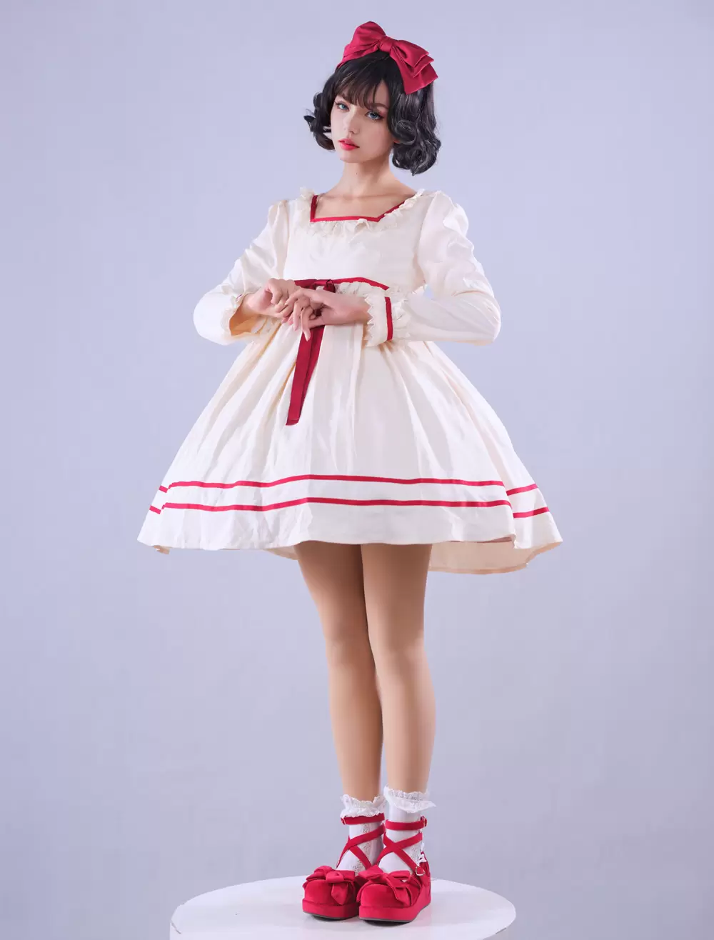 Lolitashow Exclusive Sweet Lolita Dress Polyester Long Sleeves Polyester Summer Tea Party Dress