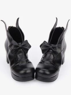 Gothic Lolita Shoes Bow Platform Chunky Heel Black Lolita Pumps