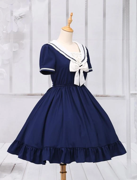 Sweet Lolita Dress Sailor Style Girl Asibuto Penta OP Lolita One Piece Dress - Image 3