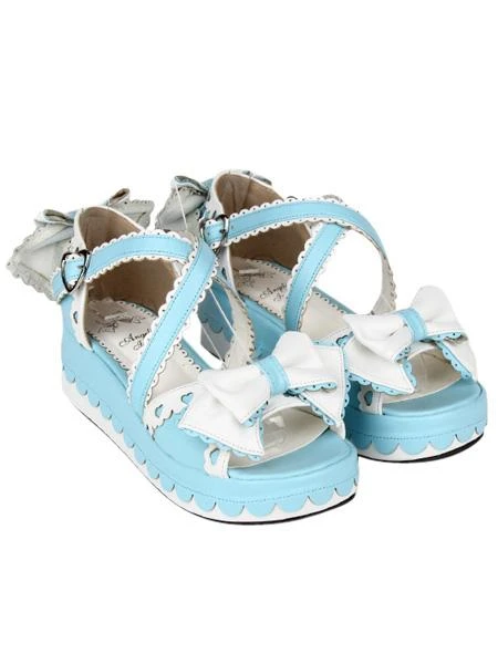 Criss-Cross Bow PU Leather Lolita Sandals - Image 20